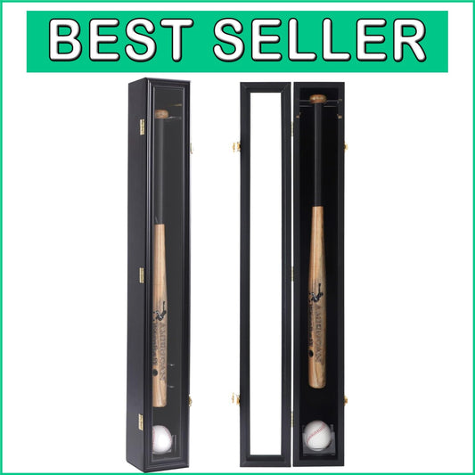 Elegant Baseball Bat Display Case with Wooden Frame & UV Protection - Wall Mount
