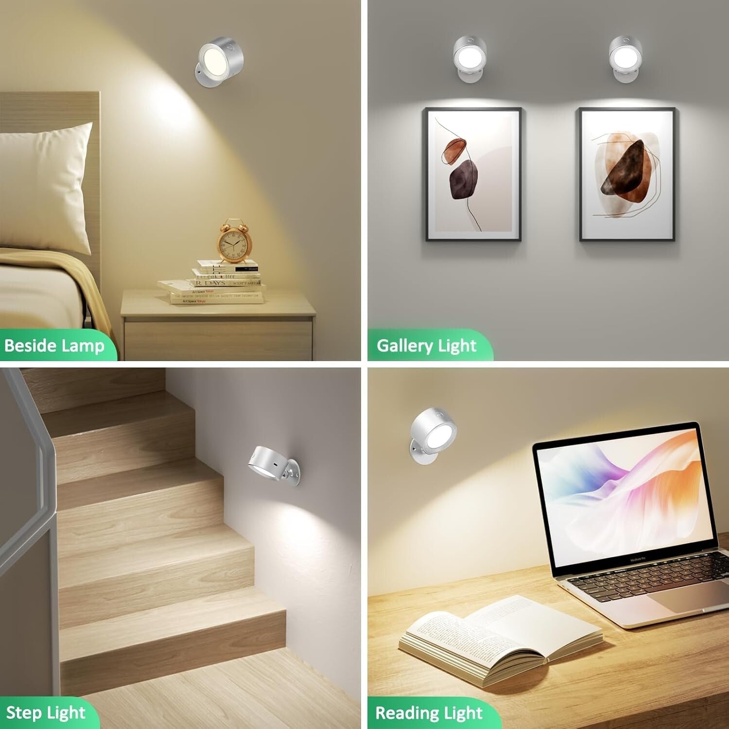 Battery Operated LED Wall Lights with Magnetic Rotation - Dimmable & 3 Colors