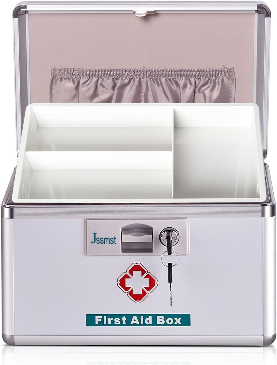 Lockable Aluminum Medicine Box with Key - Safe Storage for Home and Outdoor