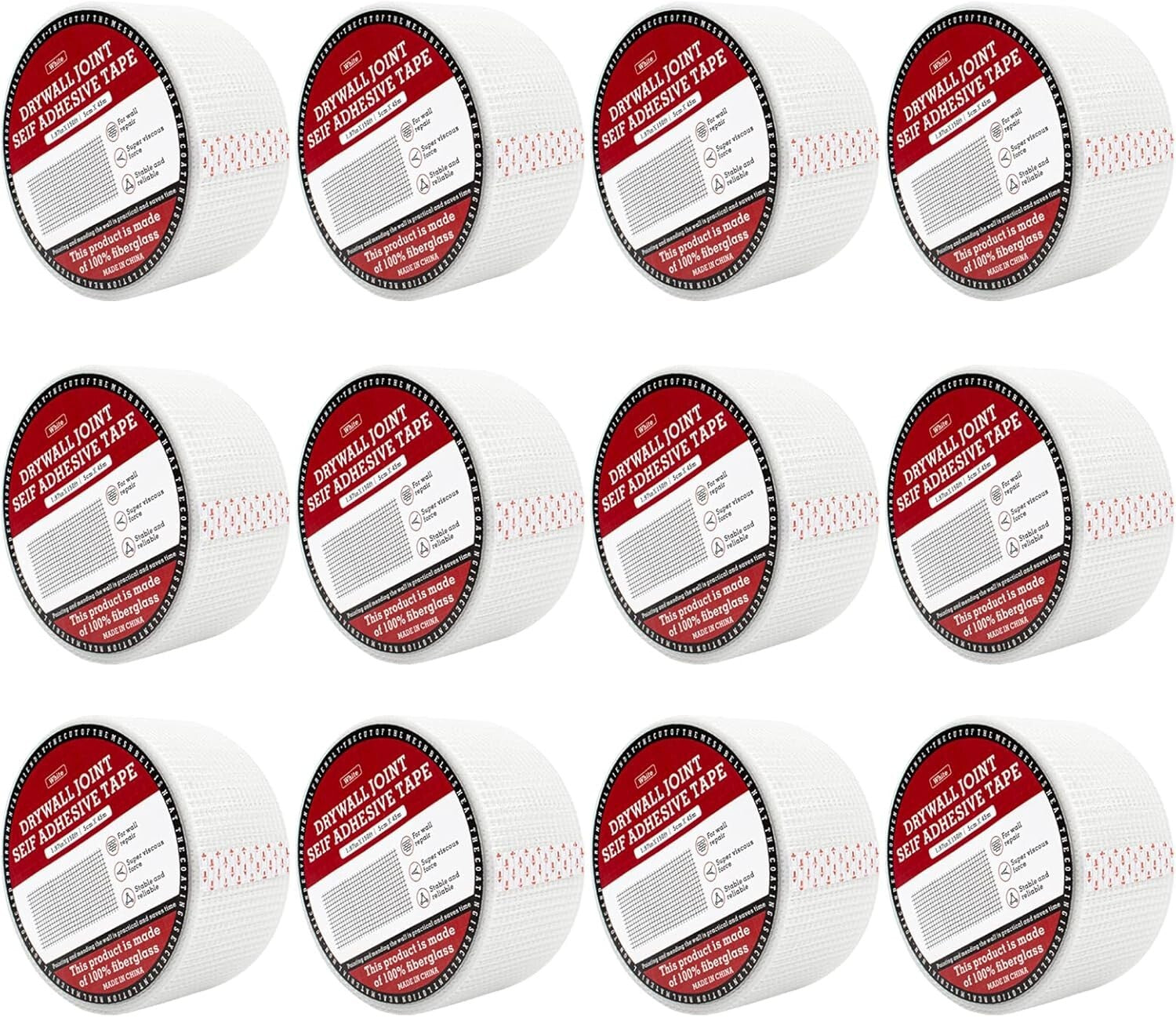 12Pcs 1.97-inch Fiberglass Drywall Mesh Patch Tape - Durable & Repositionable