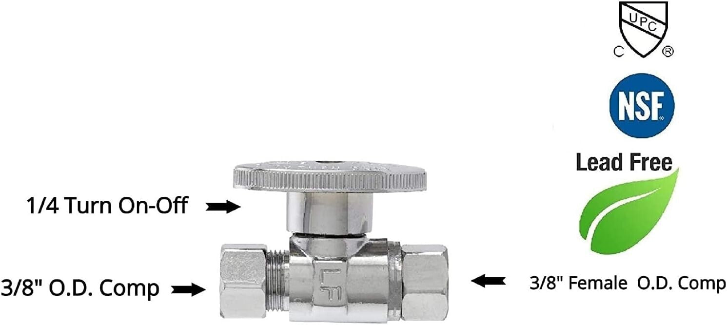 10-Pc Lead-Free Chrome Brass Plumbing Shut-Off Valve - Quarter-Turn Design