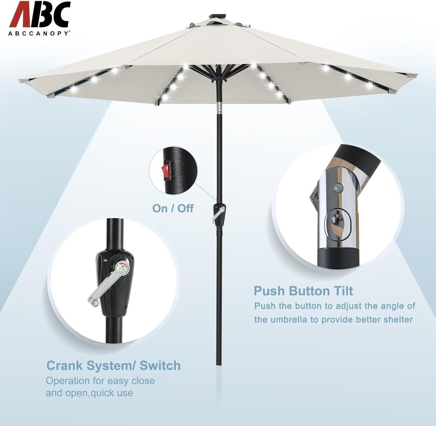 Versatile 9FT Solar Powered Patio Umbrella with 32 LED Lights for Outdoor Use