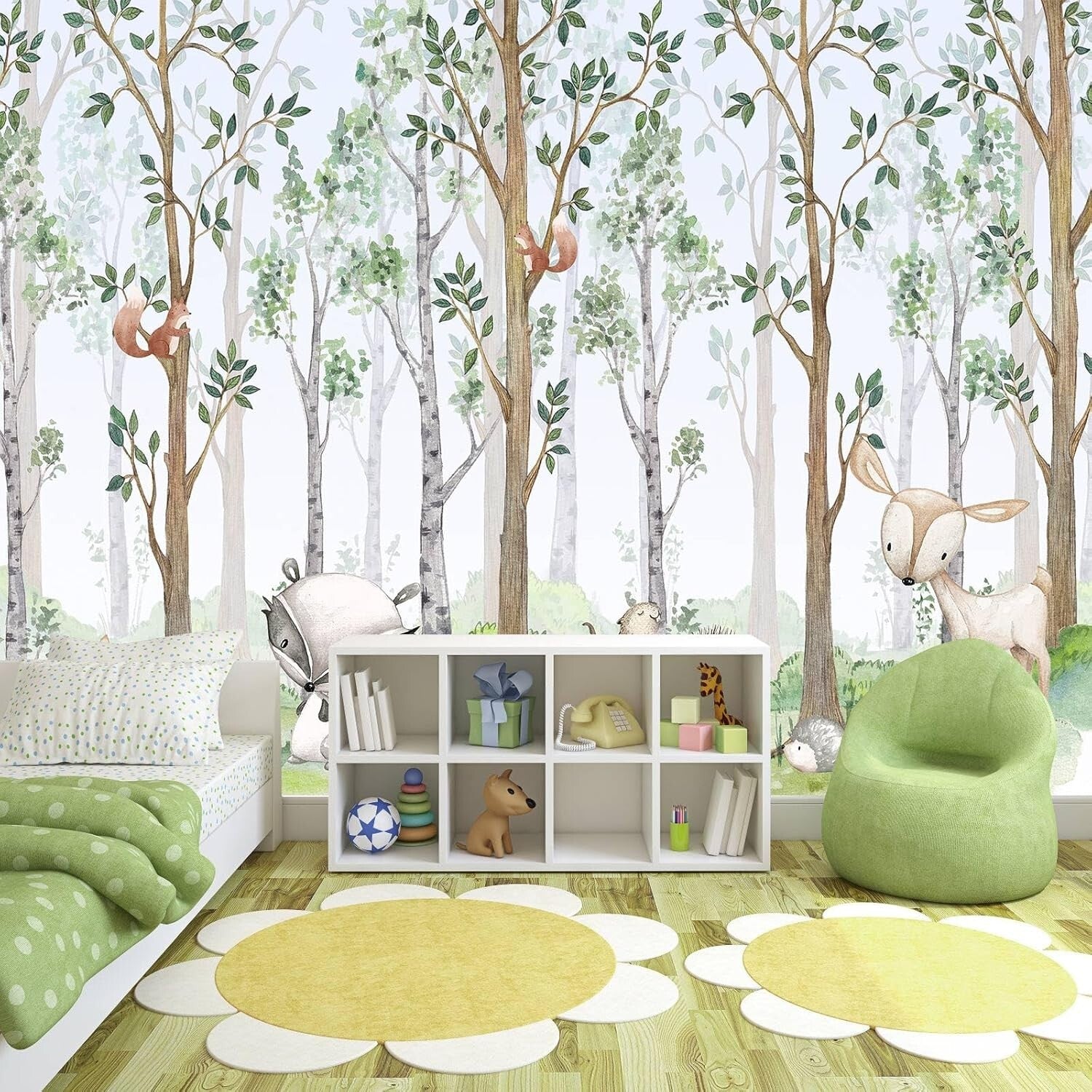 Durable Cartoon Animals Watercolor Wallpaper for Boys' and Girls' Rooms