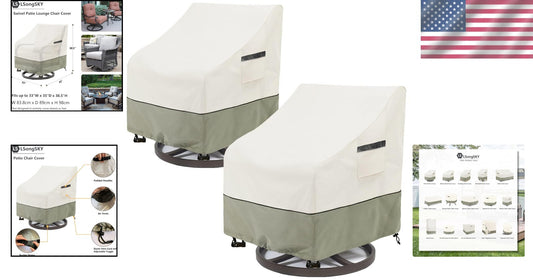 Adjustable Heavy Duty Outdoor Swivel Lounge Chair Covers - 2 Pack Beige & Gray