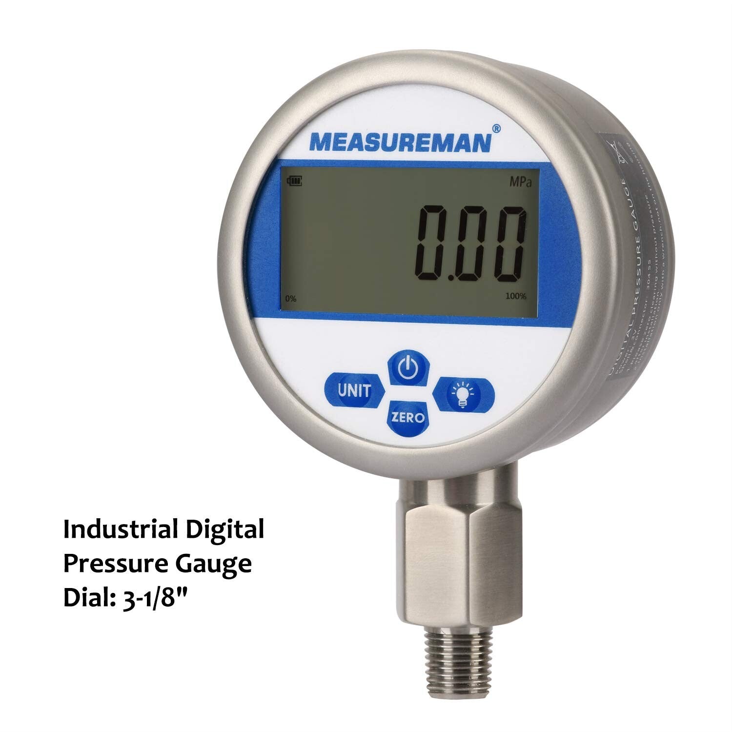 Battery-Powered Digital Pressure Gauge 0-10000psi - Compact Stainless Steel Case