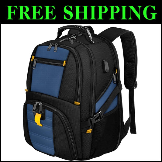Large Water-Resistant College and Travel Backpack - 17” Laptop Carrier, Roy Blue