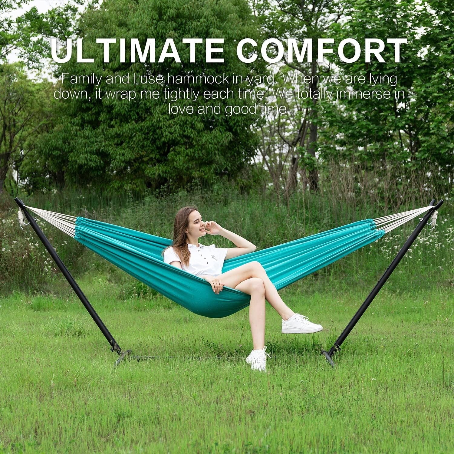 Elegant Aqua Double Hammock with Heavy Duty Steel Stand - 2 Person Outdoor Bliss