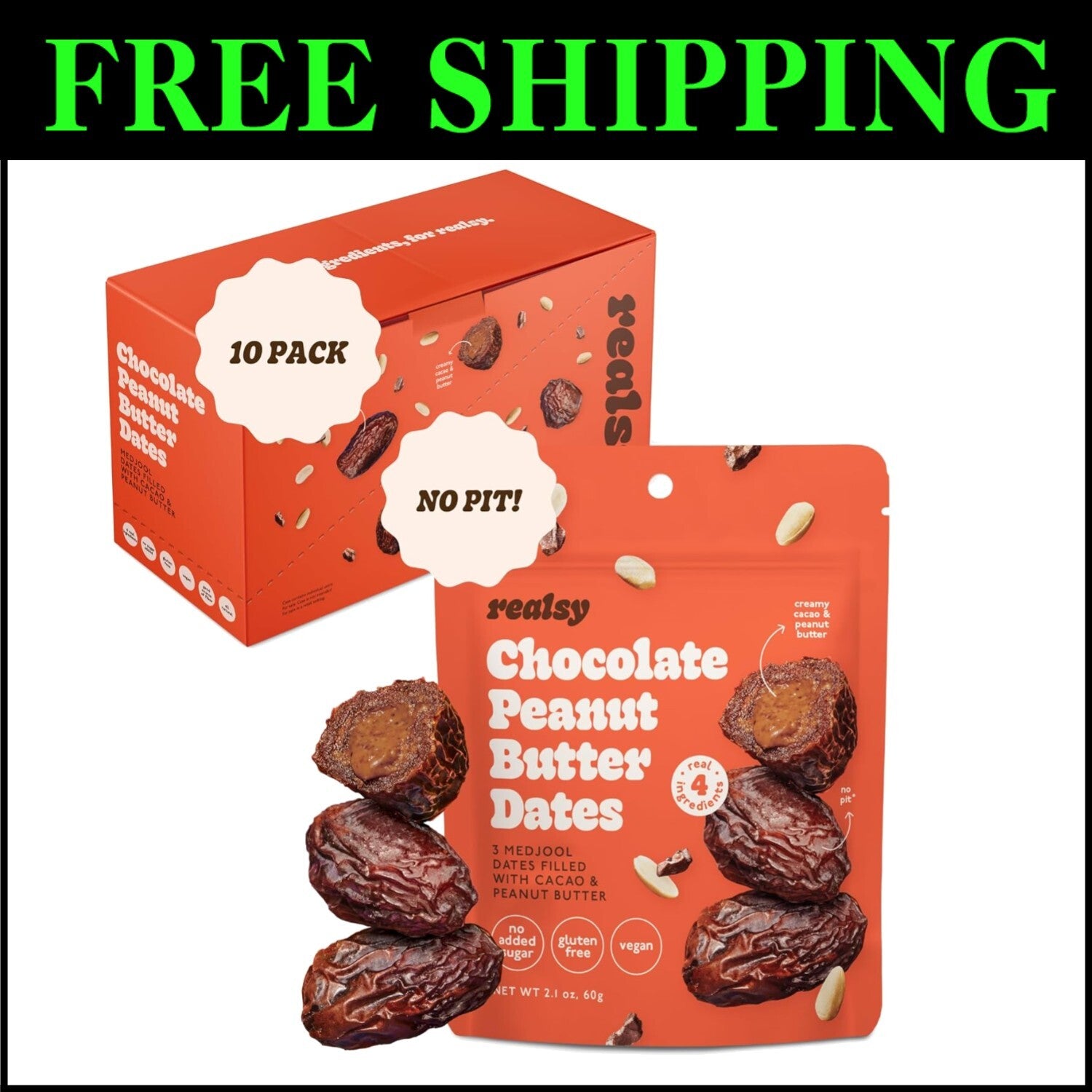 All-Natural Peanut Butter Chocolate Filled Dates – Organic, Gluten-Free, Vegan