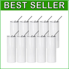 Load image into Gallery viewer, Bulk 10-Pack 20 oz Sublimation Skinny Tumblers - White Stainless Steel Cups
