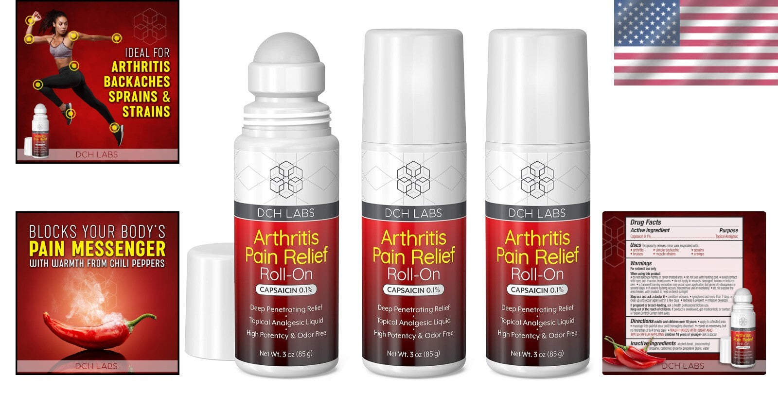 Mess-Free Capsaicin Roll-On for Deep Pain Relief: Arthritis & Joint Care, 3-Pack