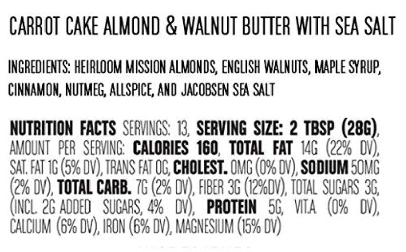Crunchy Carrot Cake Almond Butter with Sea Salt - Vegan, Low Sugar Treat (26 oz)