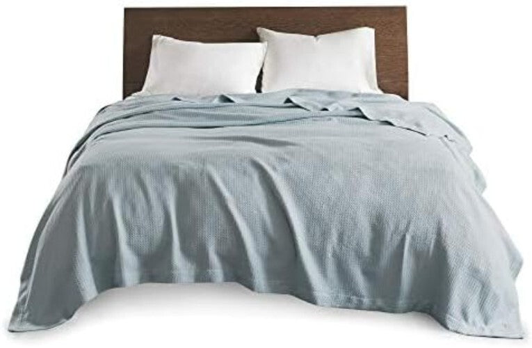 Premium Waffle Knit King Blanket - 100% Egyptian Cotton in Soft Light Blue