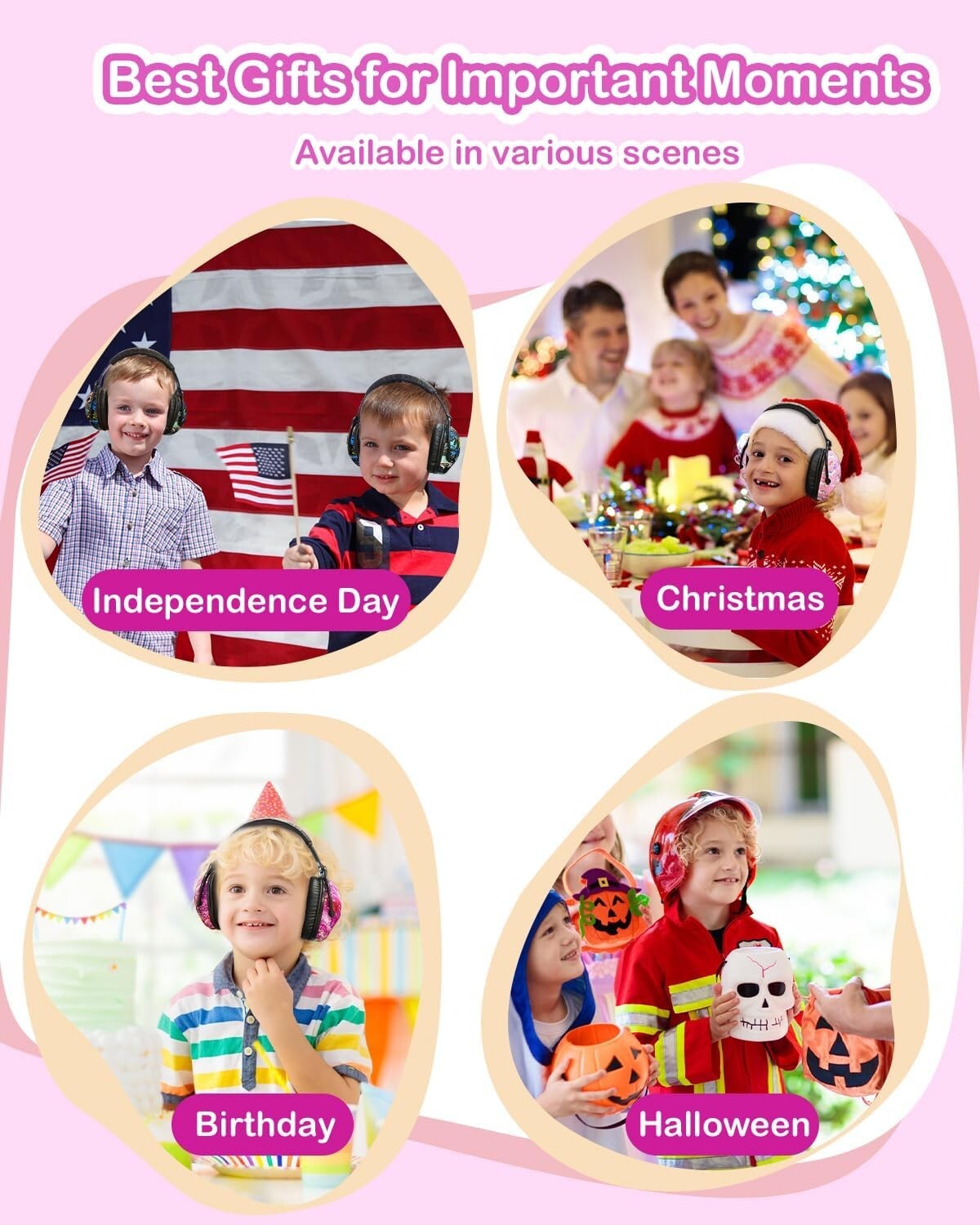 Adjustable Noise Cancelling Earmuffs for Kids - 3 Pack with Bright Designs