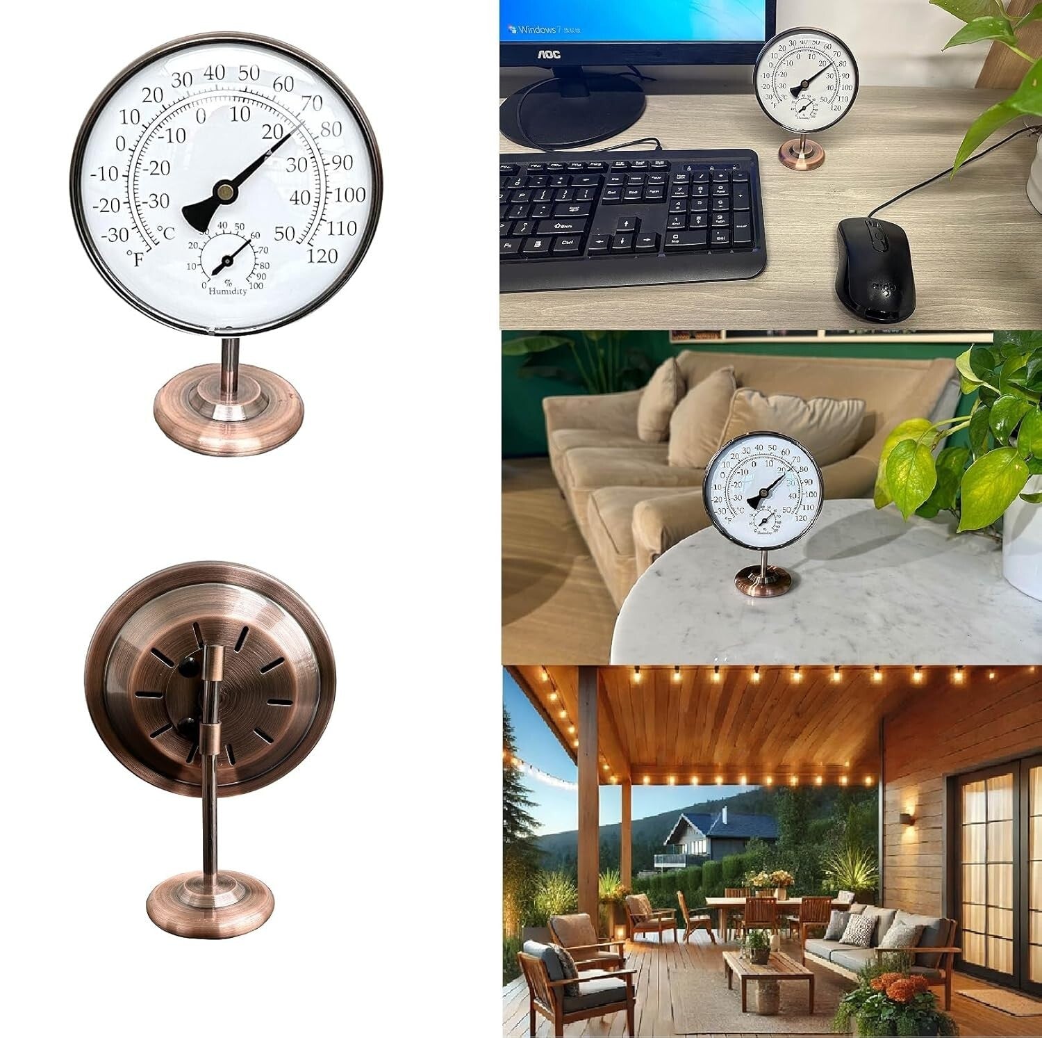 Elegant 4-Inch Indoor/Outdoor Thermometer with Hygrometer – Durable Brass Design