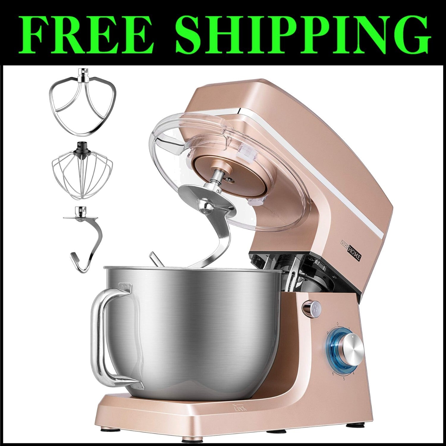 High Performance 7.5QT Electric Food Mixer - 660 Watts in Elegant Champagne