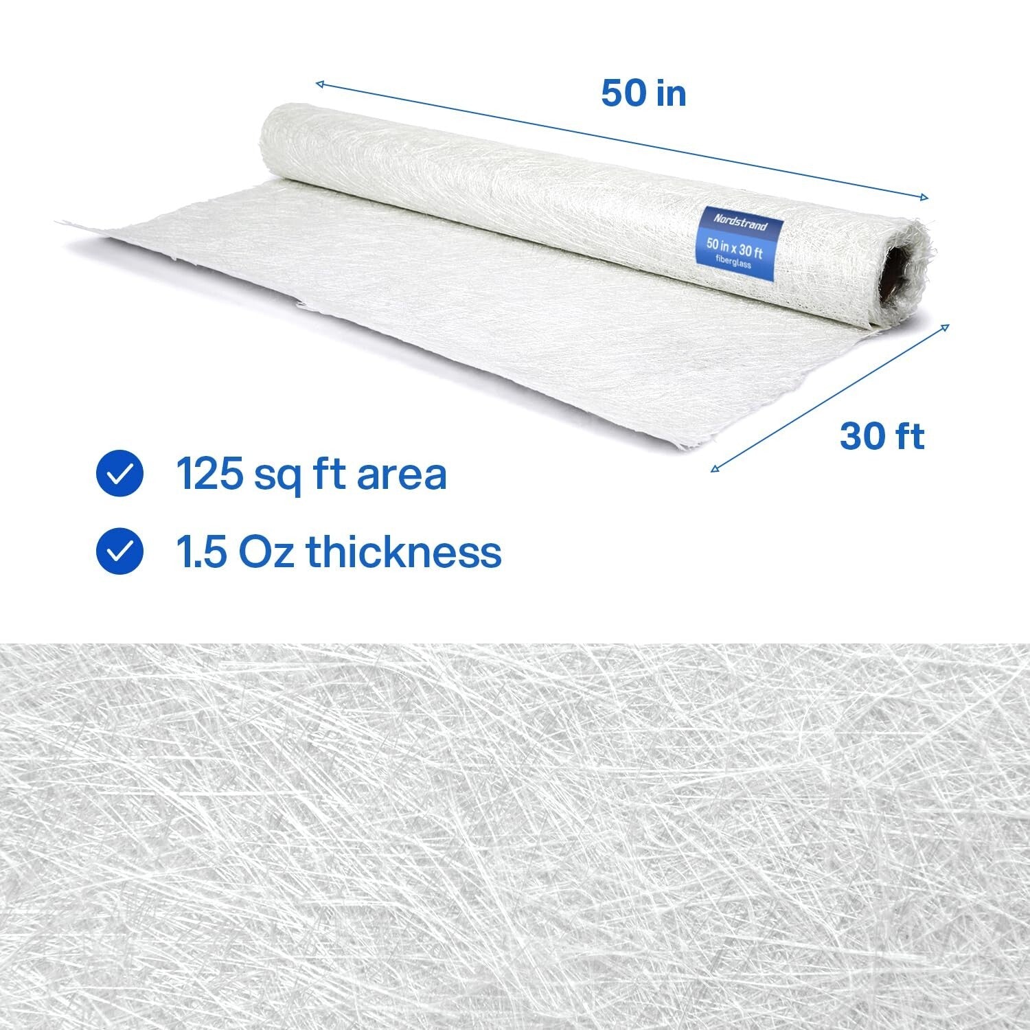 Premium 1.5 Oz Chopped Strand Fiberglass Mat - 125 sq ft Roll for Easy Repairs