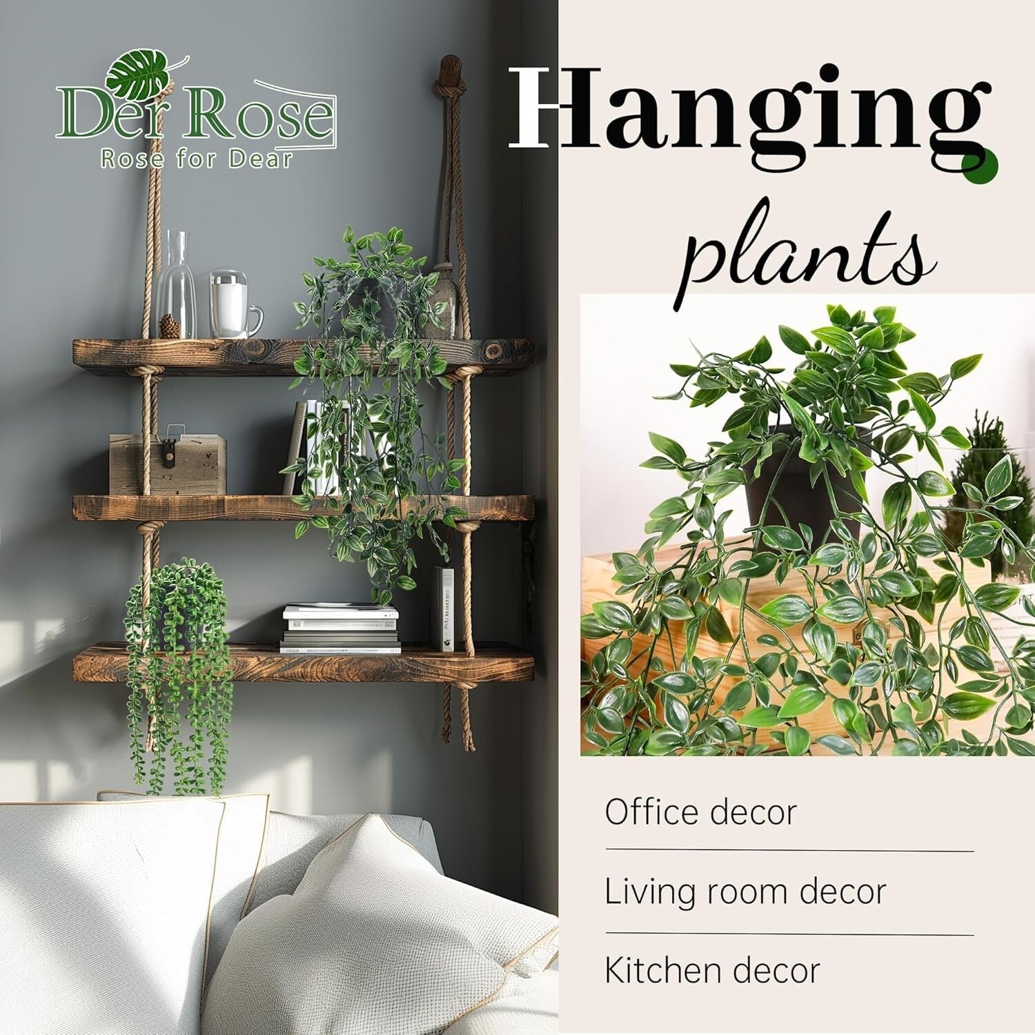 8Pcs Faux Ivy and Eucalyptus with Black Pots - Perfect for Any Room Decor