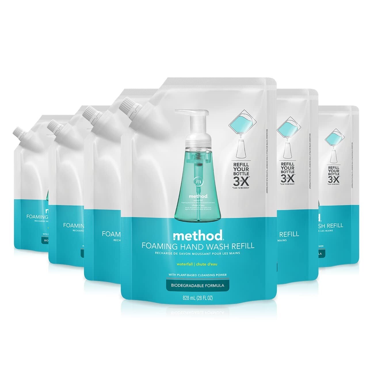 Biodegradable Foaming Hand Soap Refill 6-Pack - Plant-Based Airy Waterfall Aroma