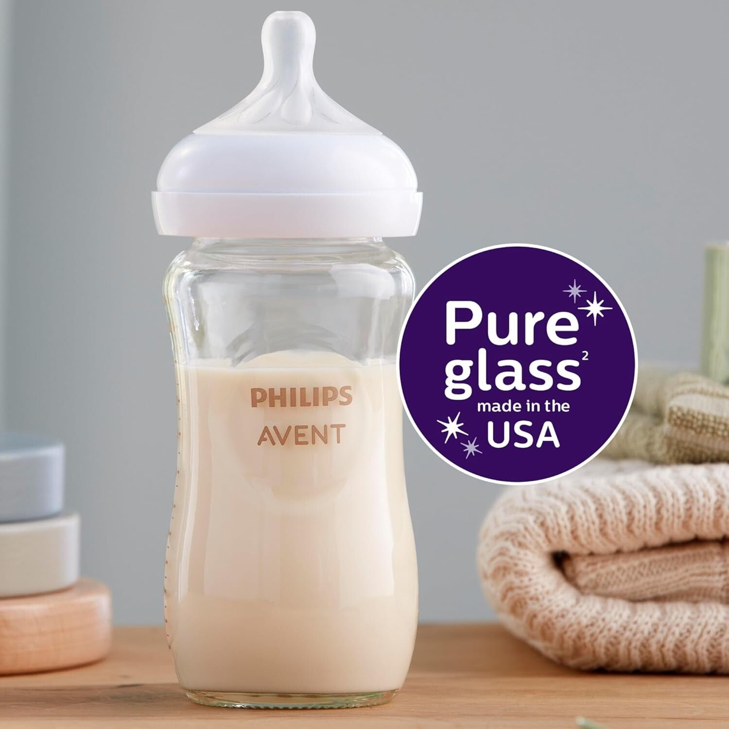 4-Pack Philips BPA-Free Glass Baby Bottles with Natural Response Nipple - 8oz