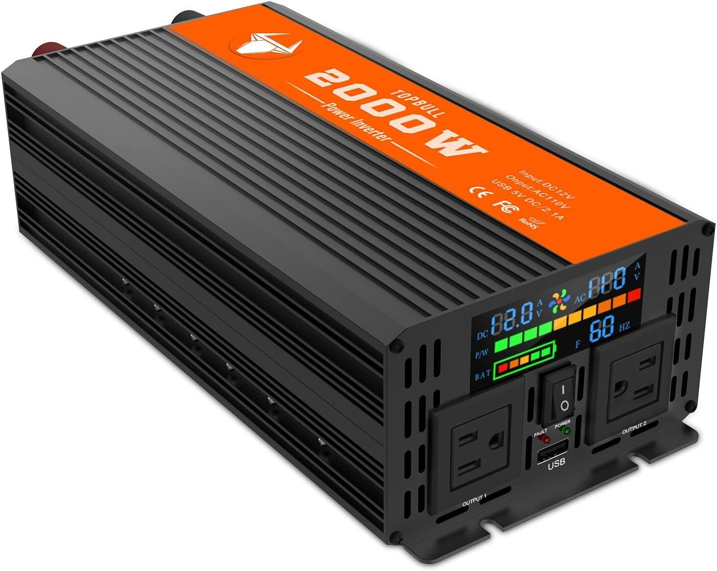 2000W Car Power Inverter - LED Display, Dual Outlets & USB for RV & Camping