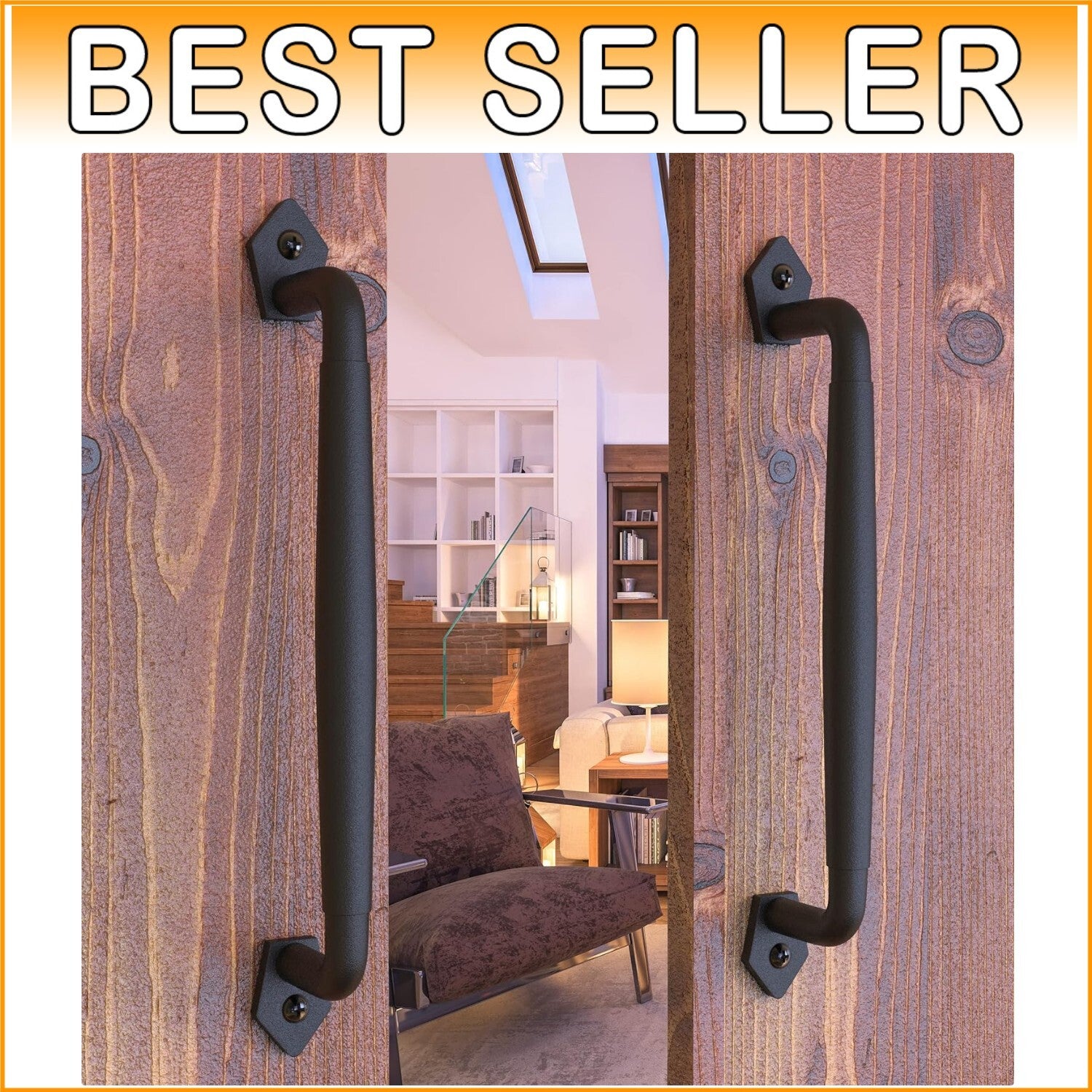 2-Pack 12-Inch Rustic Black Steel Sliding Barn Door Handles - Easy Install