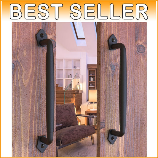2-Pack 12-Inch Rustic Black Steel Sliding Barn Door Handles - Easy Install