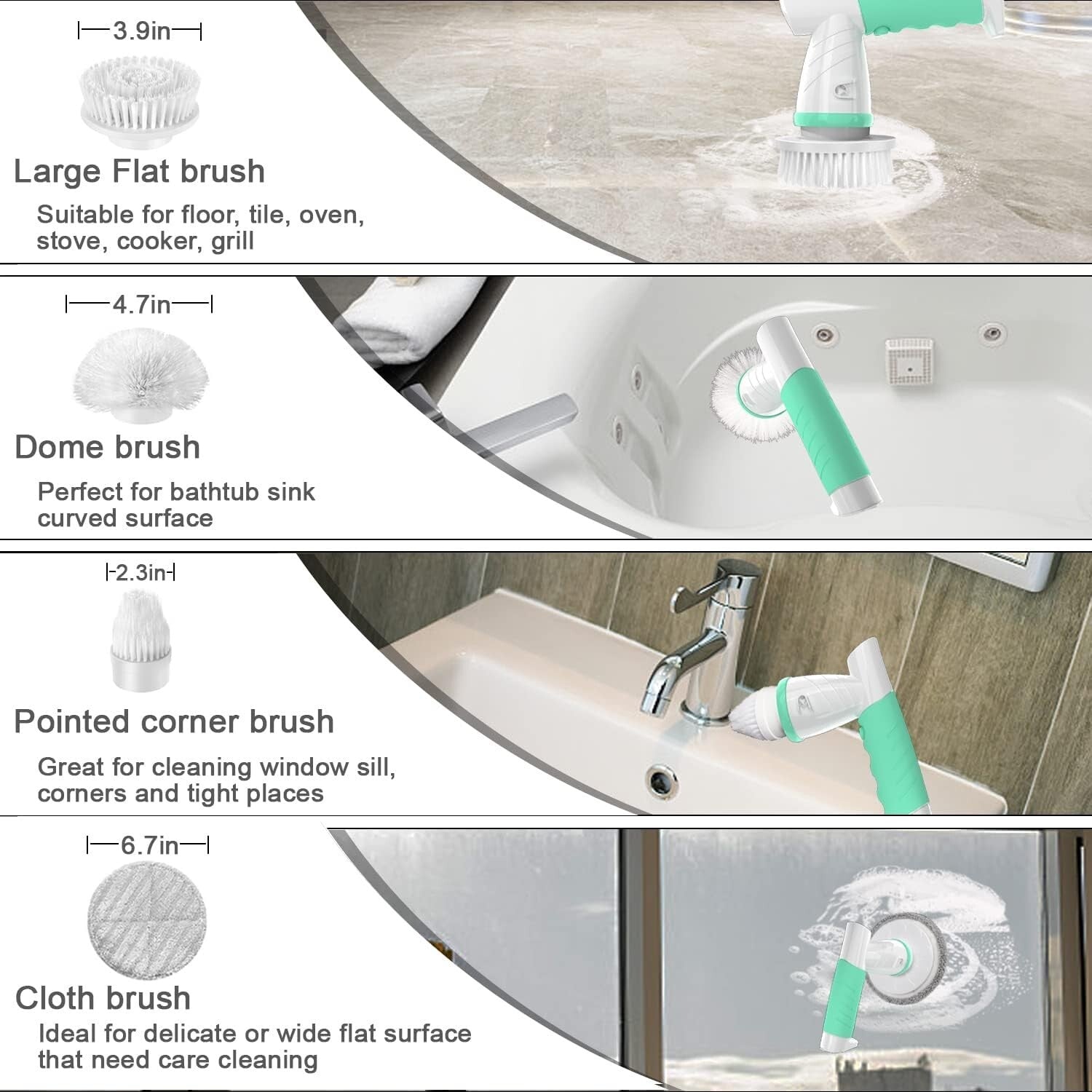 Lightweight Rechargeable Electric Spin Scrubber with 4 Brush Heads – Beach Glass