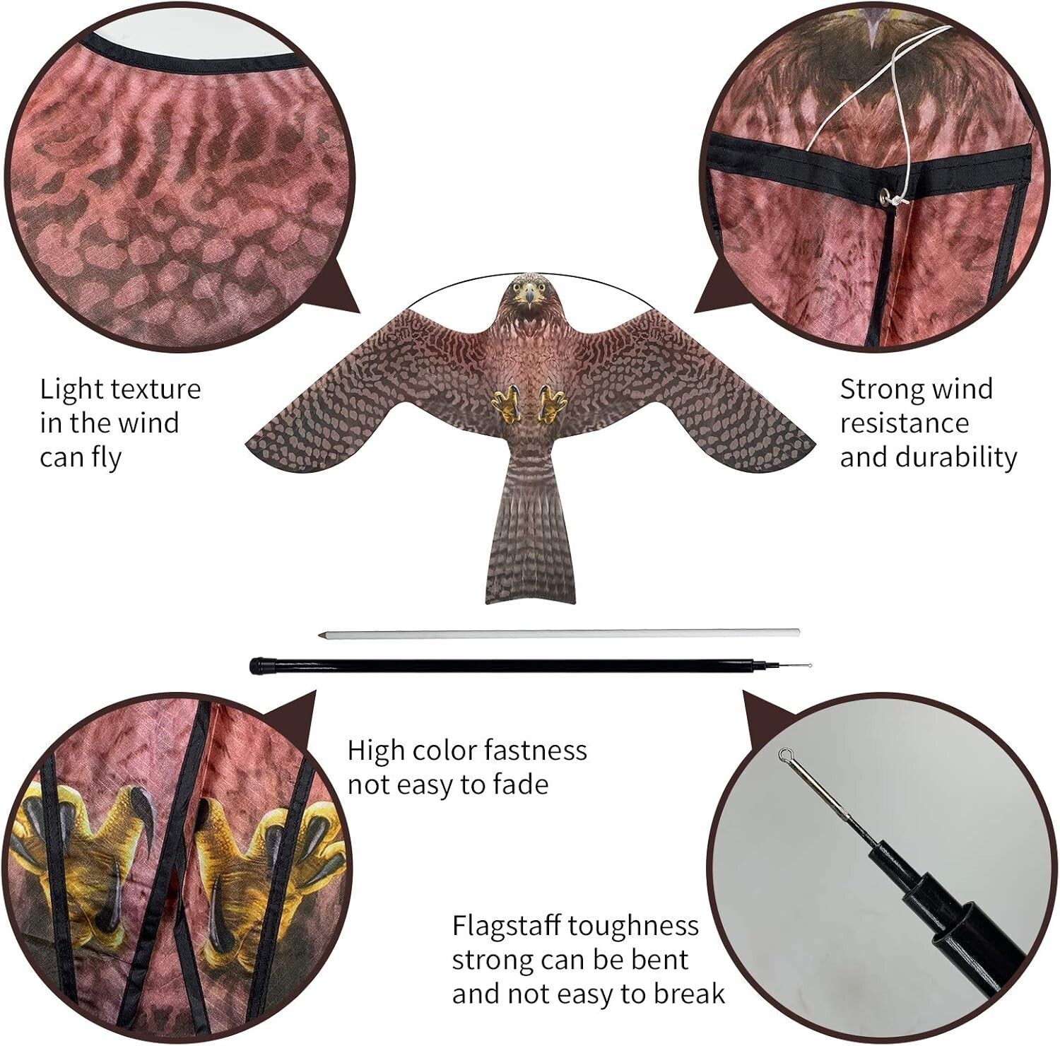 Red Bird Scarer Kite with Adjustable 4m Pole - Effective Crop Protection