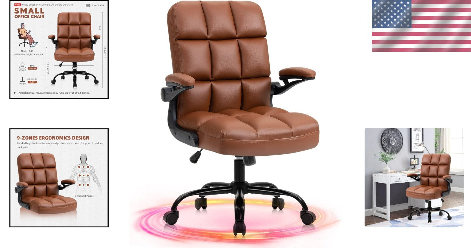 Ergonomic Rolling Swivel Desk Chair with Leather Finish for Modern Home Offices