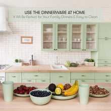 Load image into Gallery viewer, Stylish Solid Green Wheat Straw Dinnerware Set - 32 Pcs, Safe for Kids &amp; Picnics