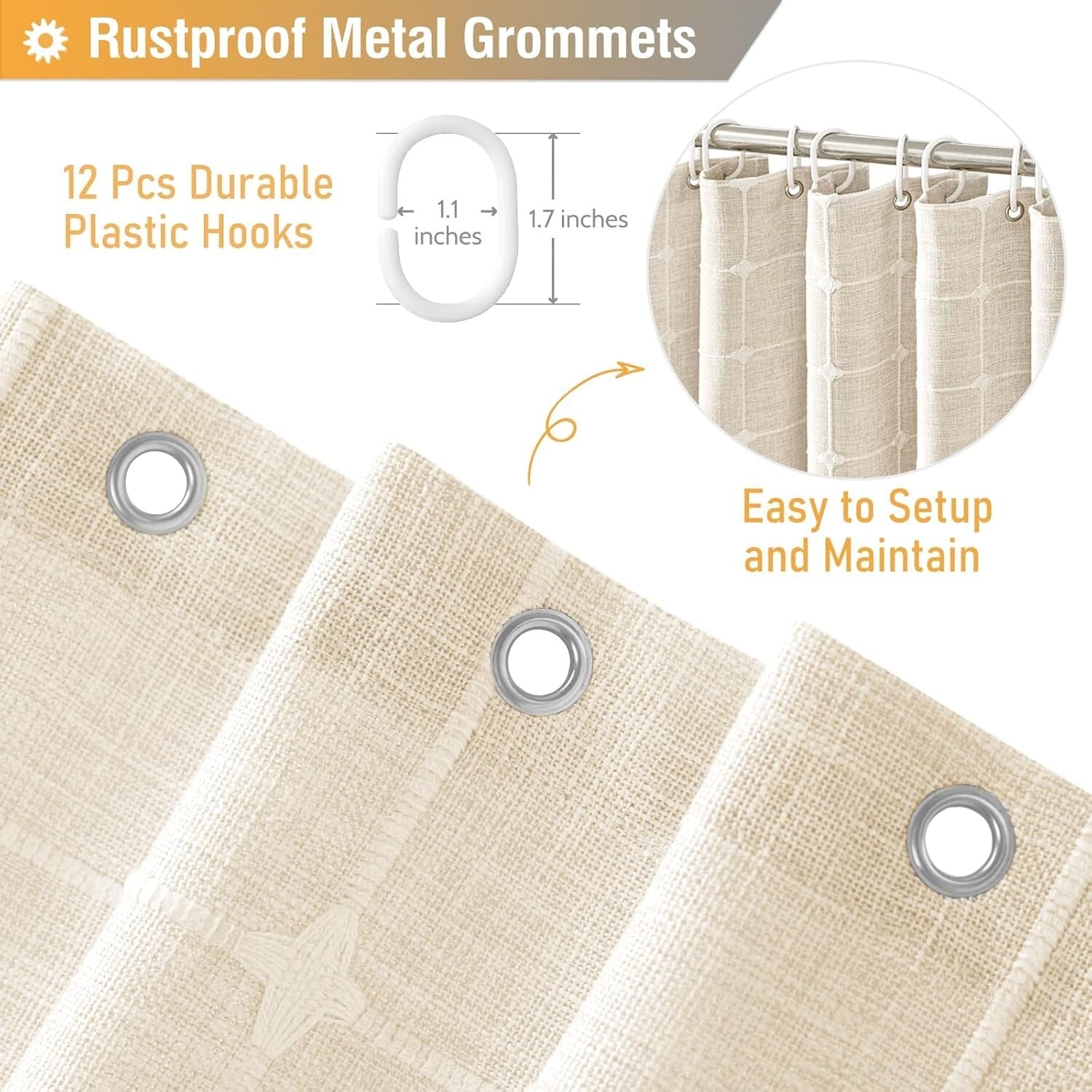 72x84 Inch Water-Repellent Linen Blend Shower Curtain with Boho Tassels - Cream