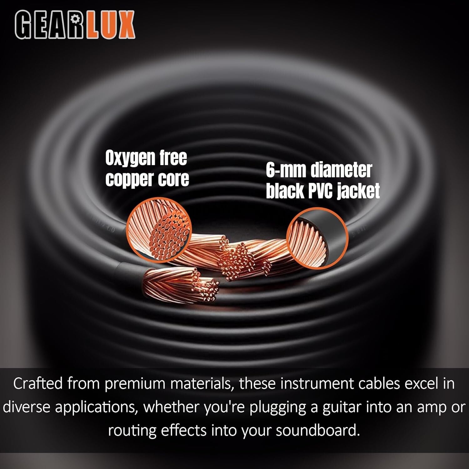 3 Pack Professional 25ft Black Guitar Cables with Straight 1/4 Inch Connectors