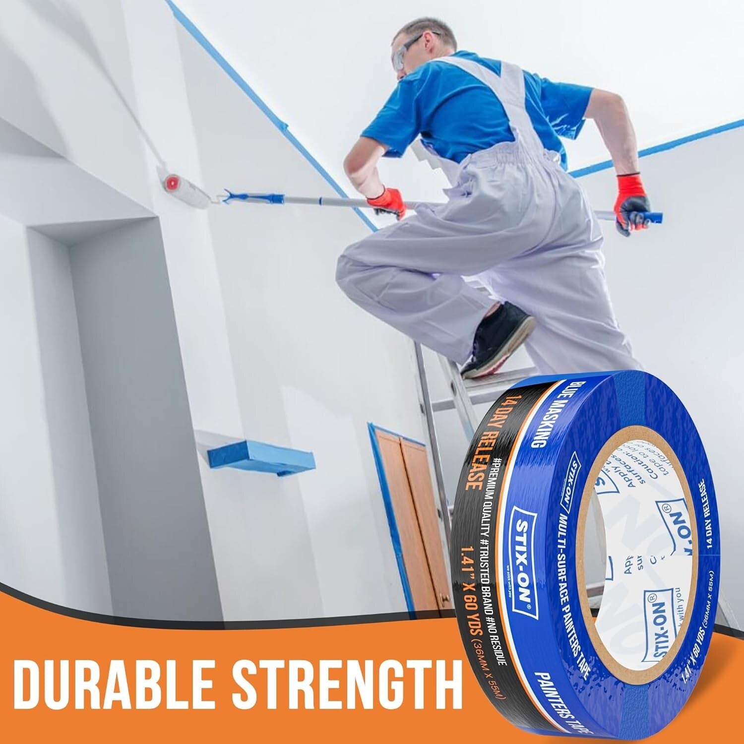 1.5 Inch Blue Painters Tape - 24 Rolls, Residue-Free for Perfect Paint Lines
