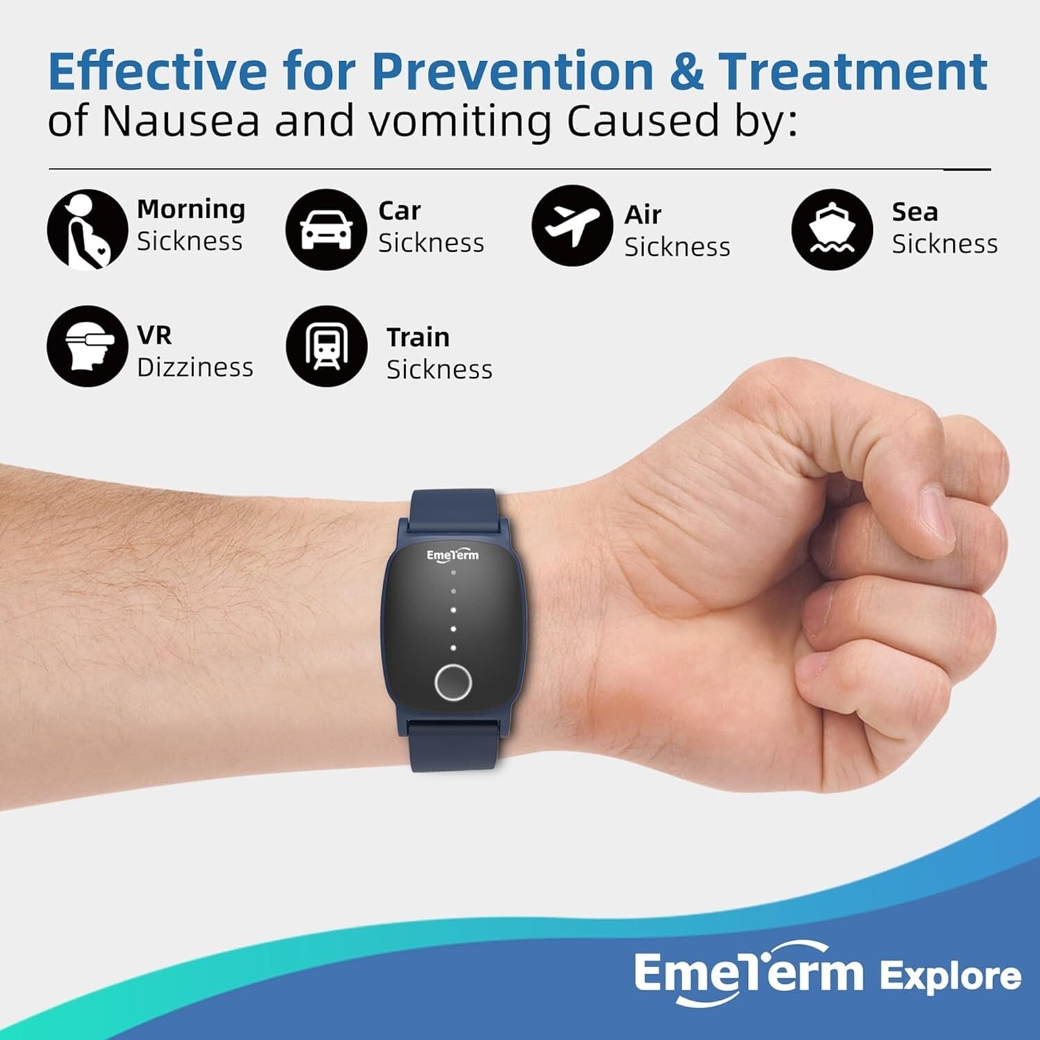 Explore Navy Blue Waterproof Anti-Nausea Wristband - Adjustable Intensity Relief