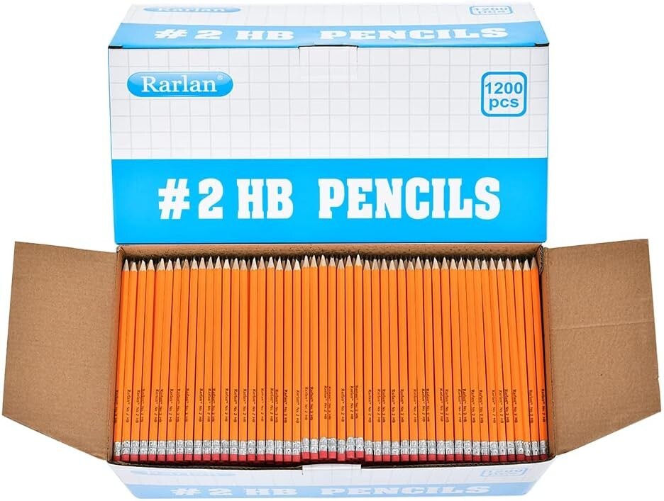 Durable HB Pencils in Bulk - 1200 Wooden Chisel Point Pencils with Storage Box