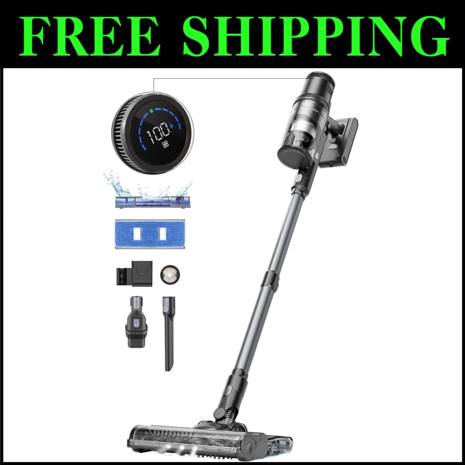 45kPa Cordless Lightweight Stick Vacuum & Mop with LED Display - 50 Min Runtime