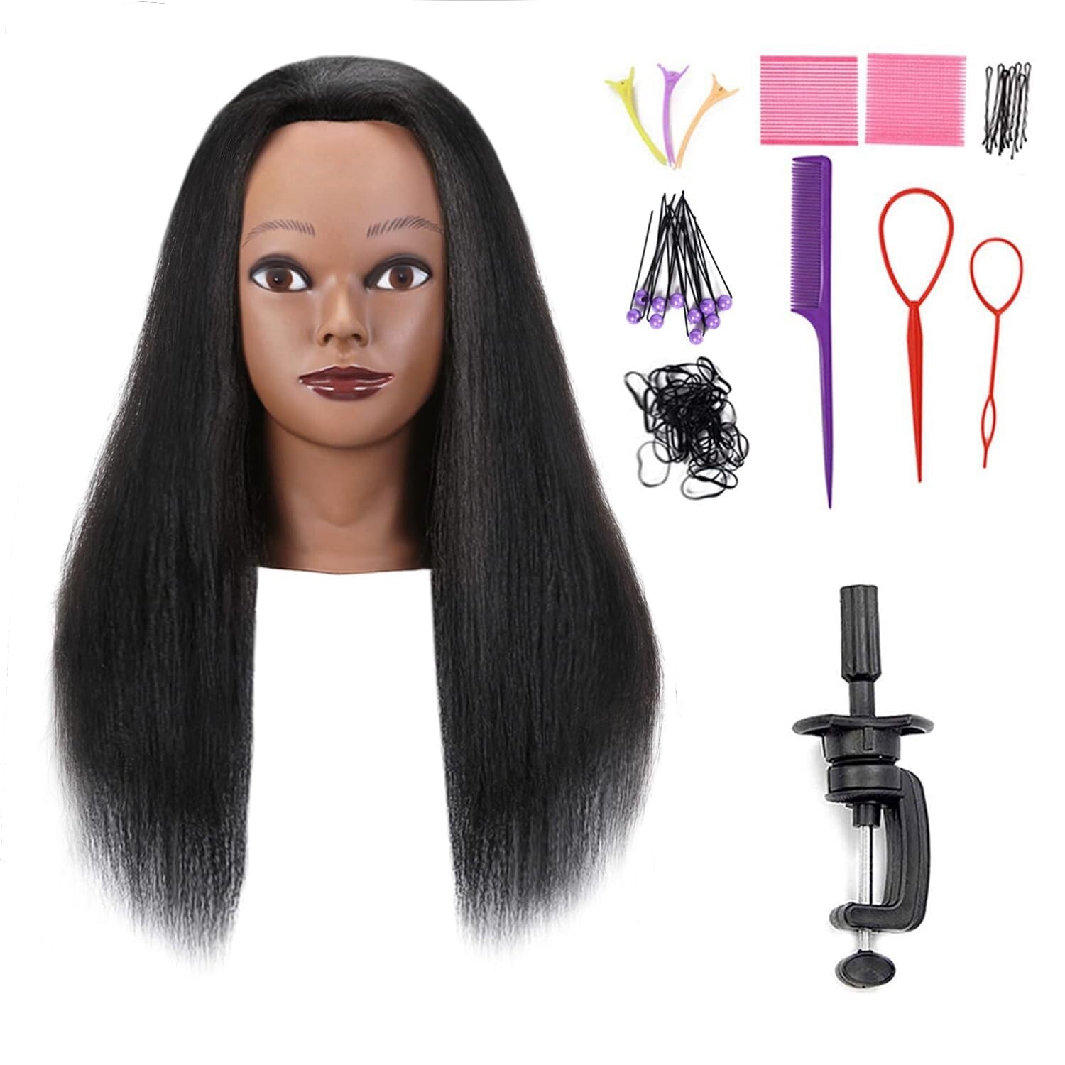 100% Human Hair 18 Inch Mannequin Head with Free Clamp and Hair Styling Tools