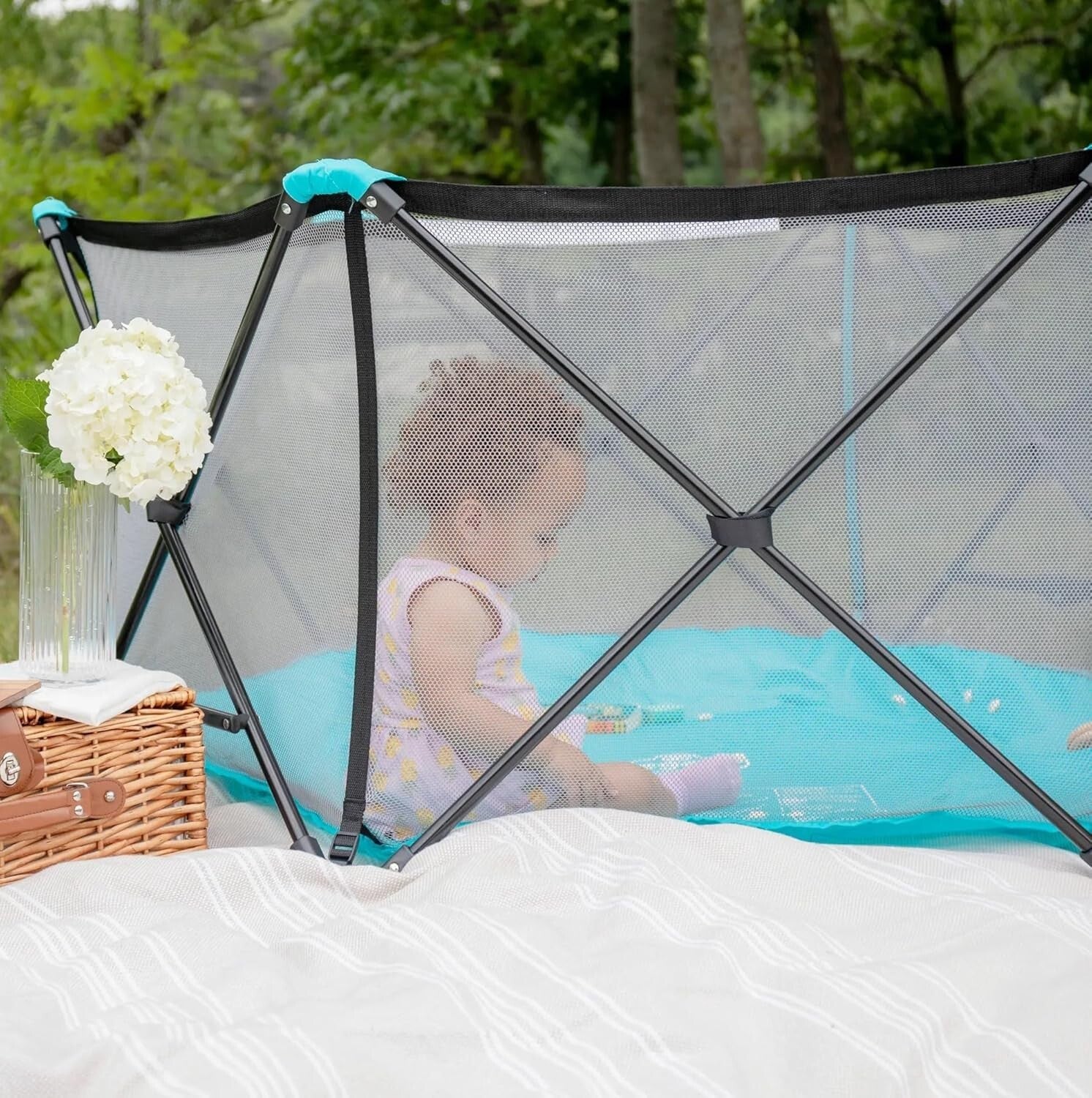 Portable 6-Panel Play Yard for Infants - Aqua Indoor/Outdoor Safety Solution