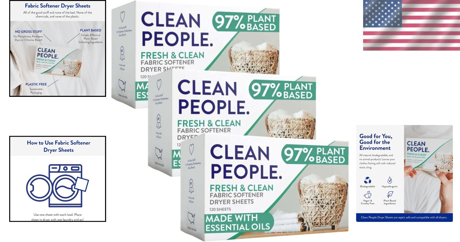 Eco-Friendly Plant-Based Fabric Softener Sheets - 360 Count - Fresh Spring Scent