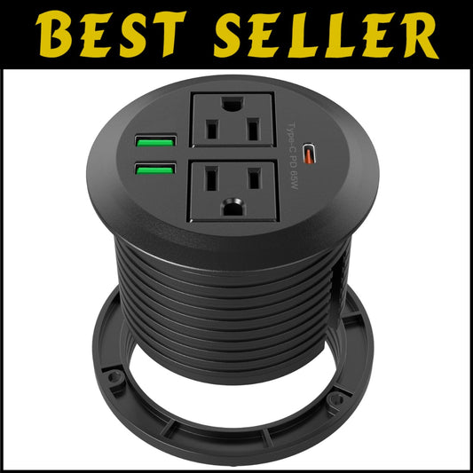 High-Speed Charging Desktop Grommet with 2 Outlets & 3 USB Ports - Easy Install