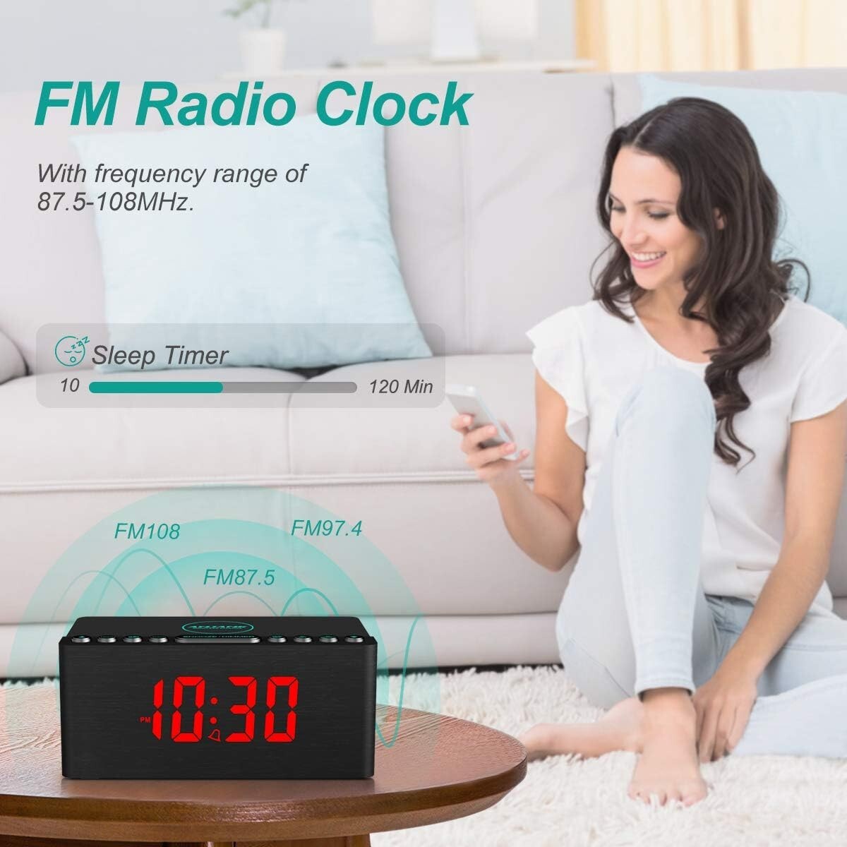 Chic Wooden Alarm Clock & Wireless Charging Dock with Adjustable Brightness
