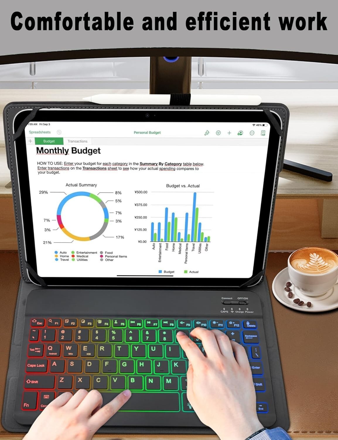 Stylish Backlit Keyboard Cover for 9-11” Tablets - Ideal for Casual Business