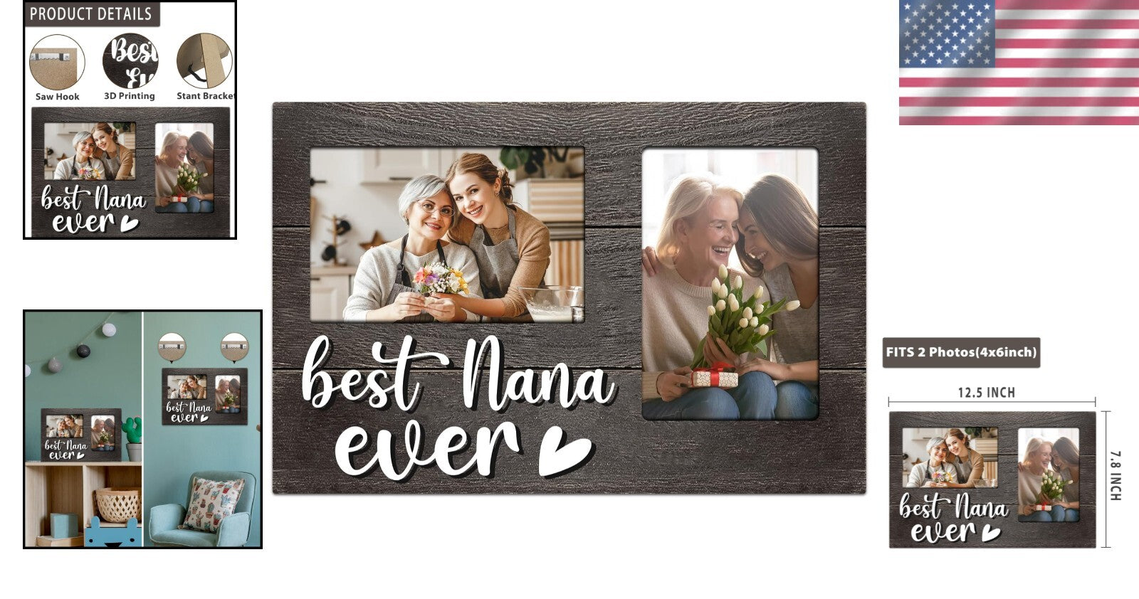 Elegant 3D Photo Frame for Nana - Holds Two Pictures, Perfect Gift for Occasions
