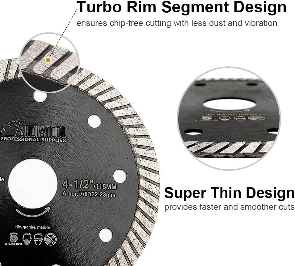 Efficient 10pcs 4.5" Turbo Rim Diamond Blades for Clean Cutting Performance