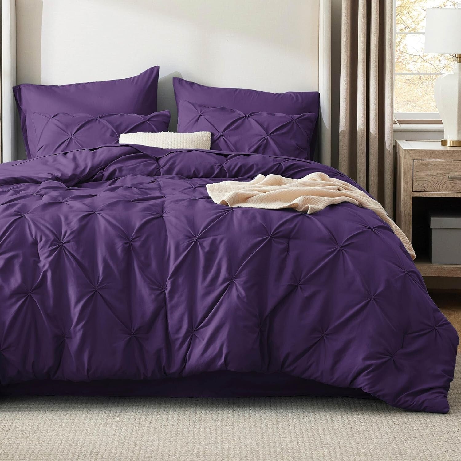 7-Piece Modern California King Bedding Set - Elegant Purple Comforter & Sheets