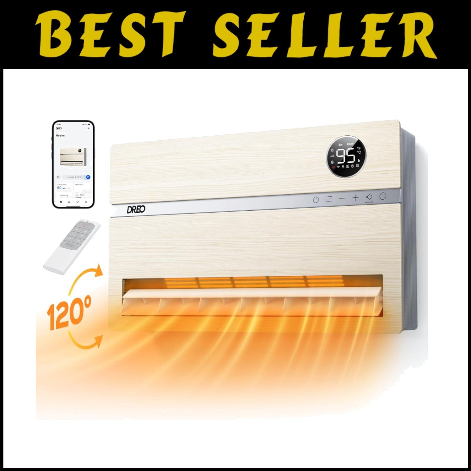 Versatile Electric Space Heater - Wall-Mounted with 120° Oscillation & Remote