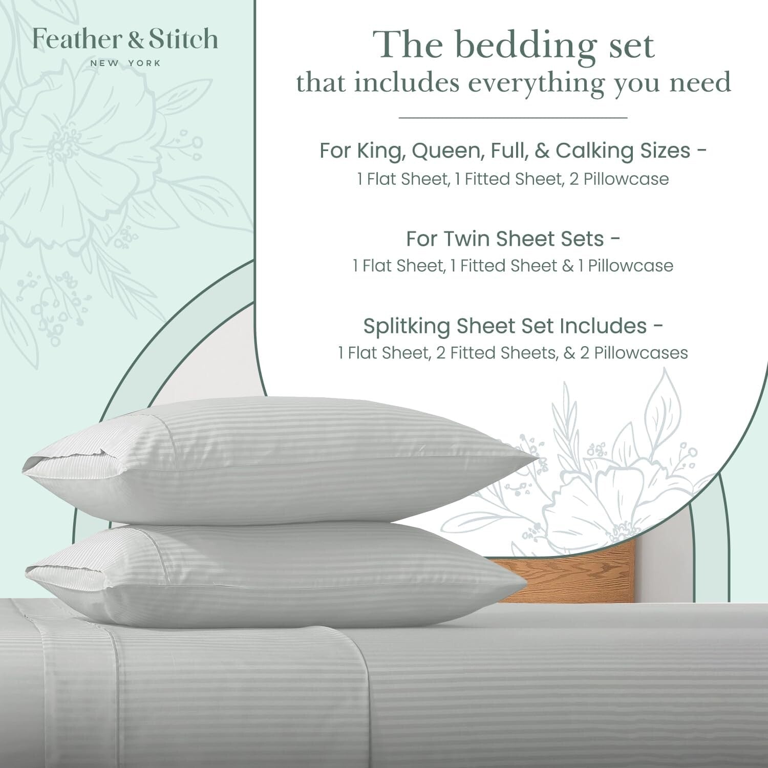 Ultra Soft Sateen Weave King Bed Sheet Set 500 TC - Elegant Blue Blush
