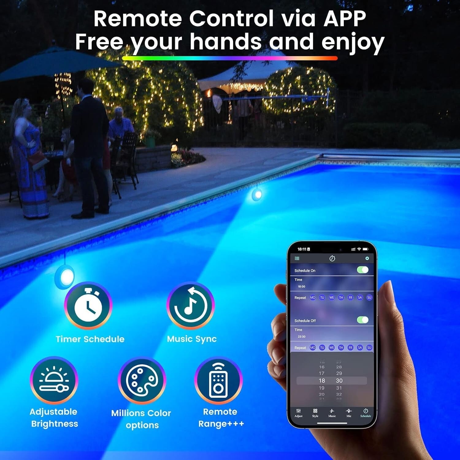 Customizable Magnetic Pool Lights - Safe for Night Swimming with APP Control