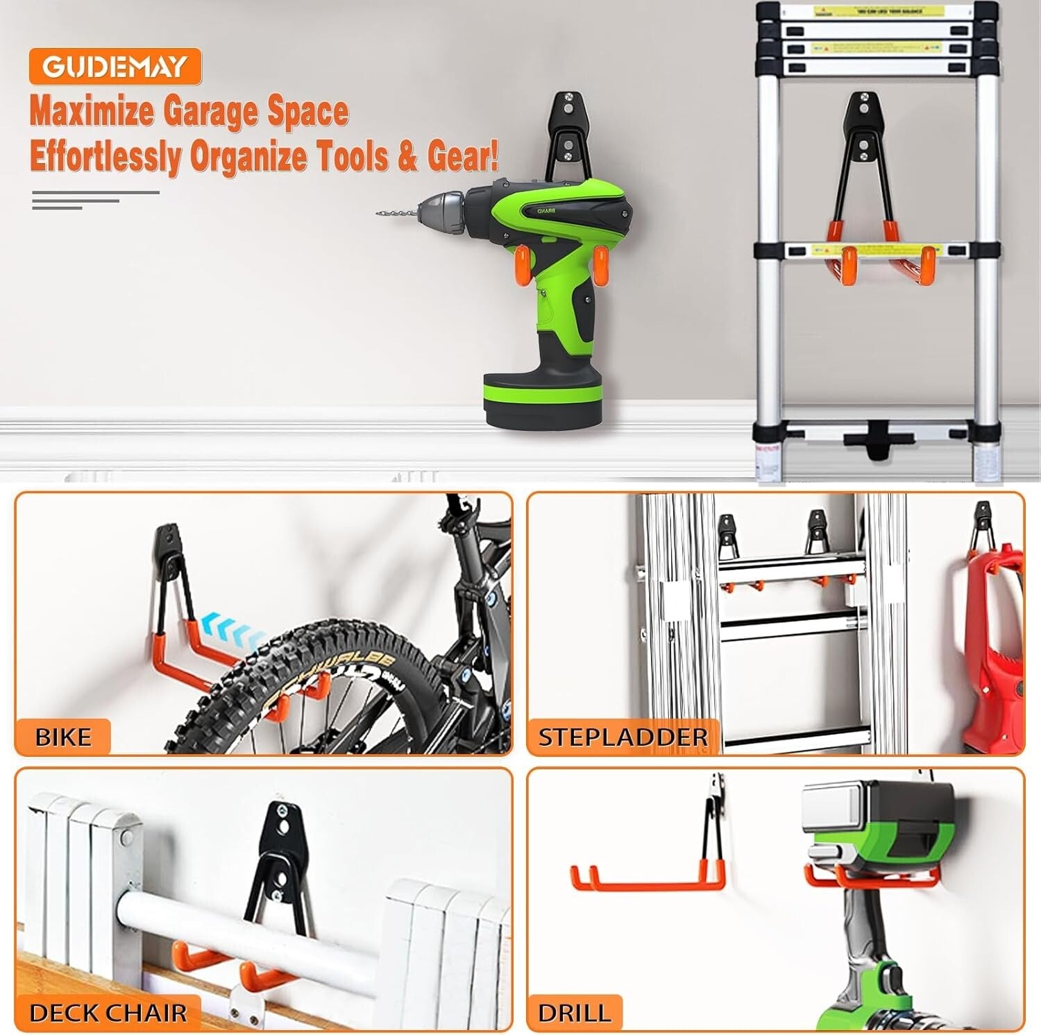 32 Pack Heavy-Duty Garage Hooks with Non-Slip Coating - Easy Wall Mount Storage