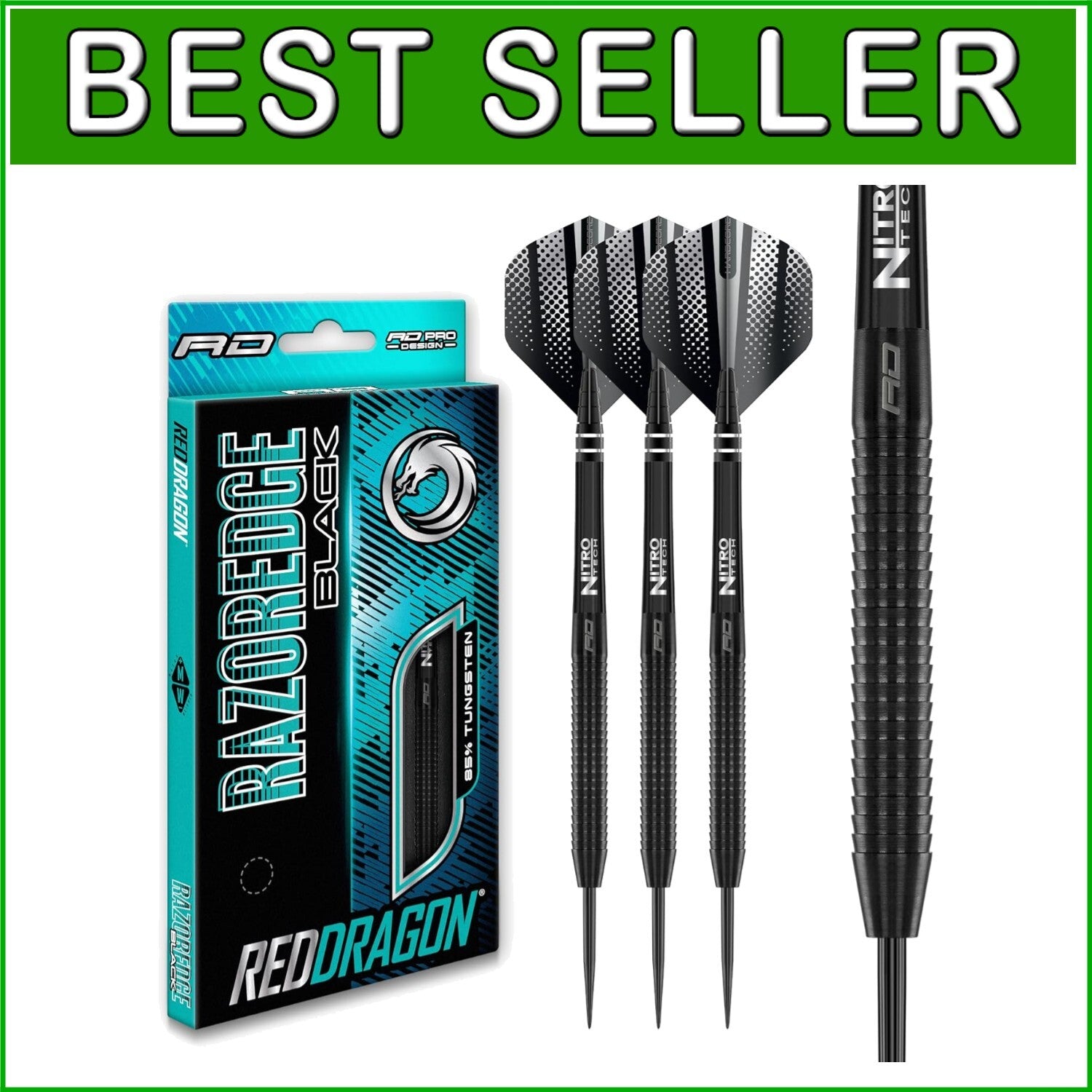 Aggressive Grip Tungsten Darts with Hardcore Flights - Stunning Black Finish